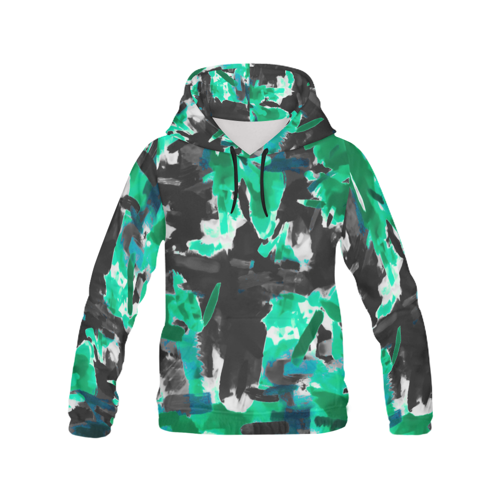 psychedelic vintage camouflage painting texture abstract in green and black All Over Print Hoodie for Men (USA Size) (Model H13)