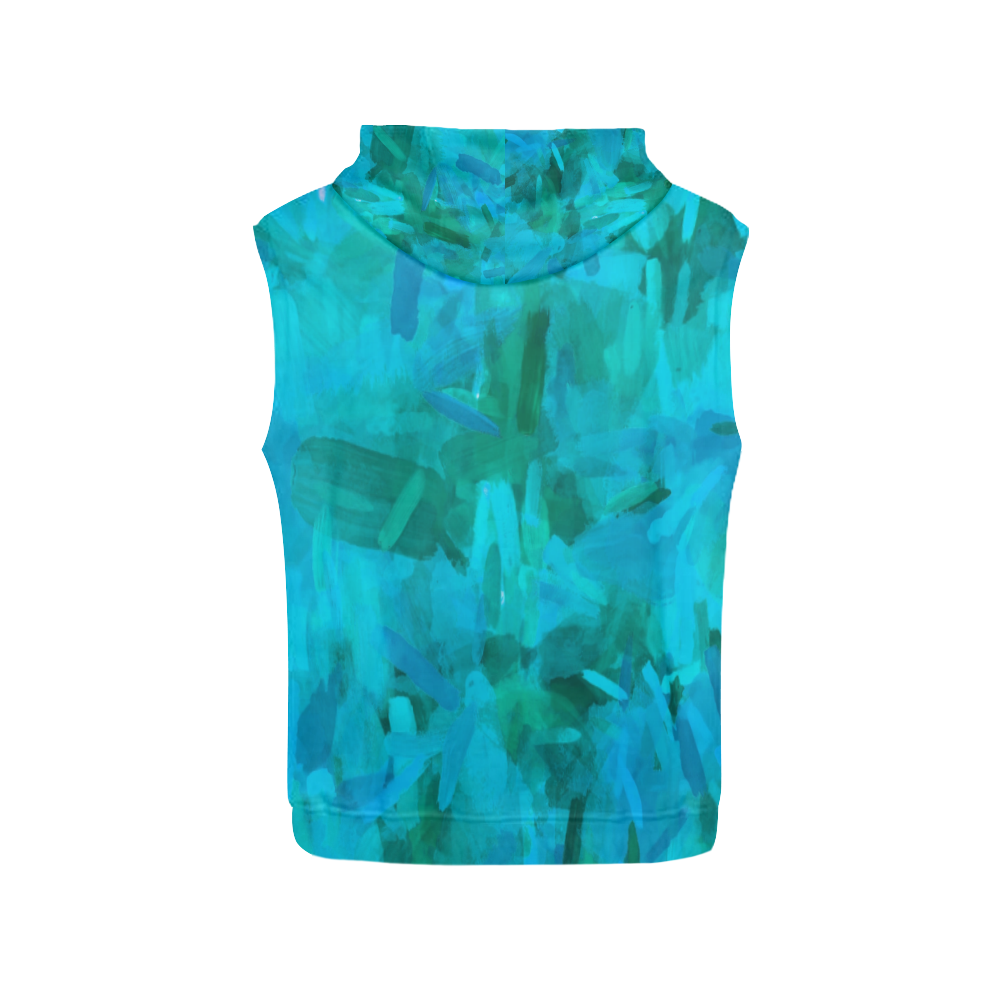 splash painting abstract texture in blue and green All Over Print Sleeveless Hoodie for Men (Model H15)