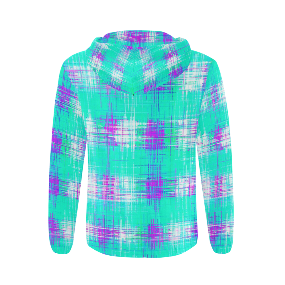 plaid pattern graffiti painting abstract in blue green and pink All Over Print Full Zip Hoodie for Men (Model H14)
