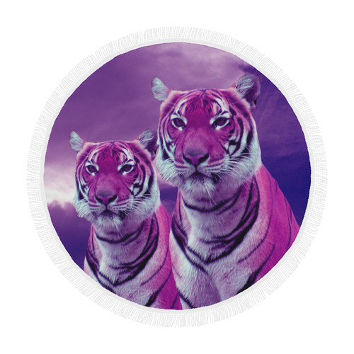 Purple Tigers Circular Beach Shawl 59"x 59"
