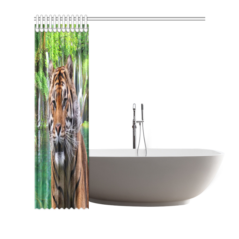 Tiger  and Waterfall Shower Curtain 72"x72"