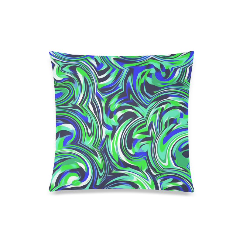 spiral line drawing abstract pattern in blue and green Custom Zippered Pillow Case 20"x20"(One Side)