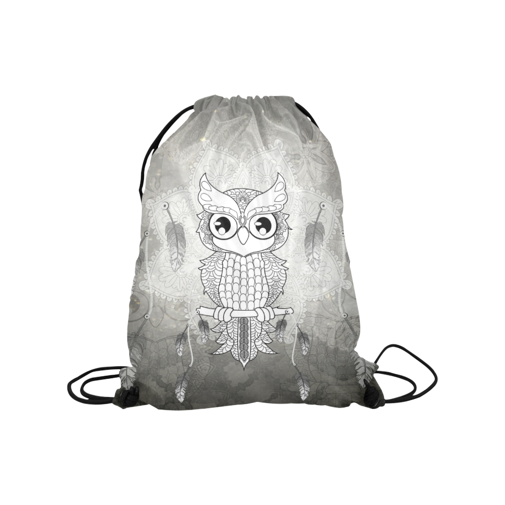 Cute owl, mandala design Medium Drawstring Bag Model 1604 (Twin Sides) 13.8"(W) * 18.1"(H)