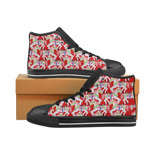 cartoon carousel ponies on red kids shoes High Top Canvas Shoes for Kid (Model 017)