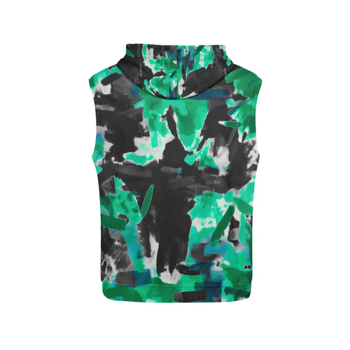 psychedelic vintage camouflage painting texture abstract in green and black All Over Print Sleeveless Hoodie for Men (Model H15)