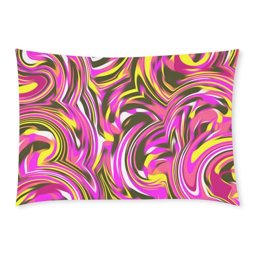 spiral line drawing abstract pattern in pink yellow black Custom Rectangle Pillow Case 20x30 (One Side)