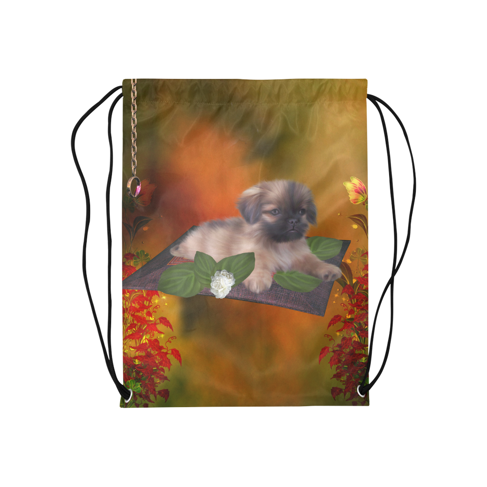 Cute lttle pekinese, dog Medium Drawstring Bag Model 1604 (Twin Sides) 13.8"(W) * 18.1"(H)