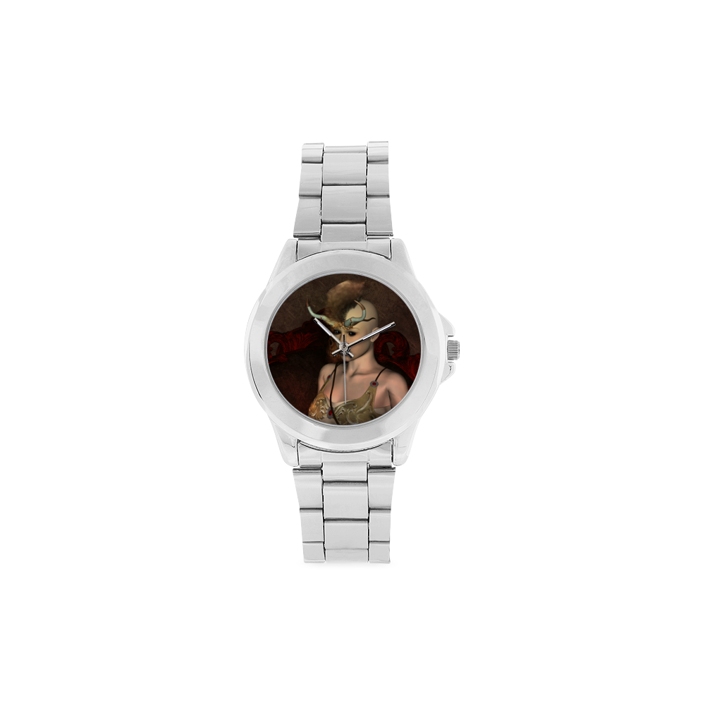 Dark fairy with horn Unisex Stainless Steel Watch(Model 103)