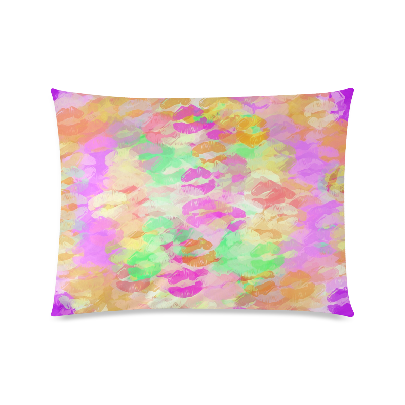 sexy kiss lipstick abstract pattern in pink orange yellow green Custom Picture Pillow Case 20"x26" (one side)