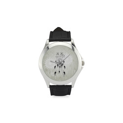 Dreamcatcher in black and white Women's Classic Leather Strap Watch(Model 203)
