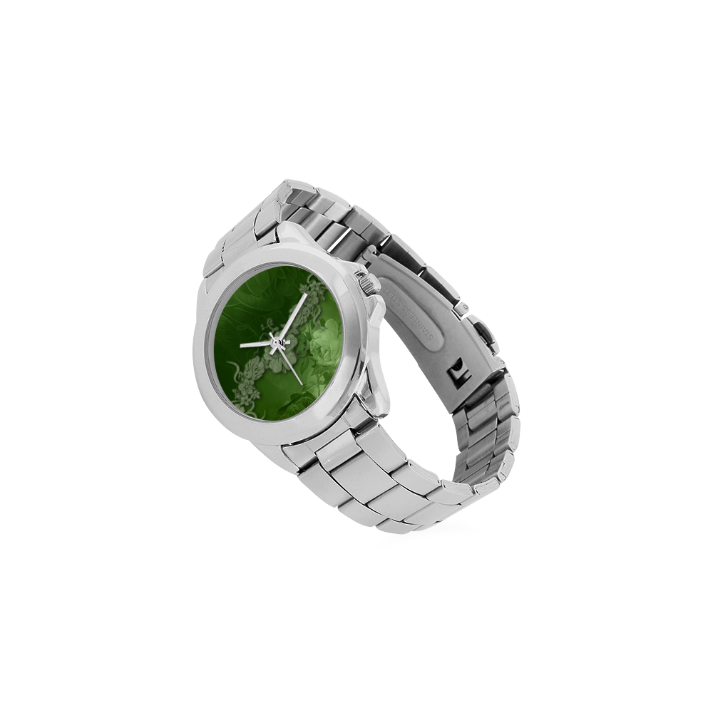 Wonderful green floral design Unisex Stainless Steel Watch(Model 103)