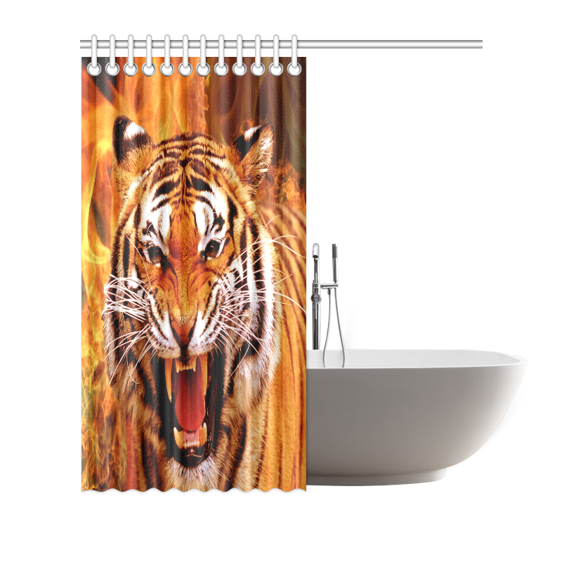 Tiger and Flame Shower Curtain 72"x72"