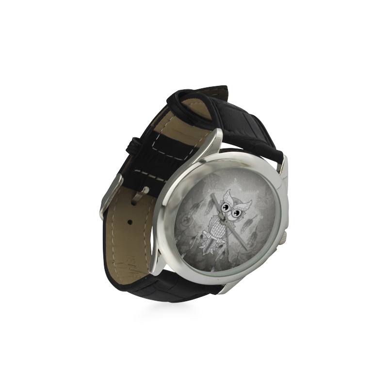 Cute owl, mandala design Women's Classic Leather Strap Watch(Model 203)