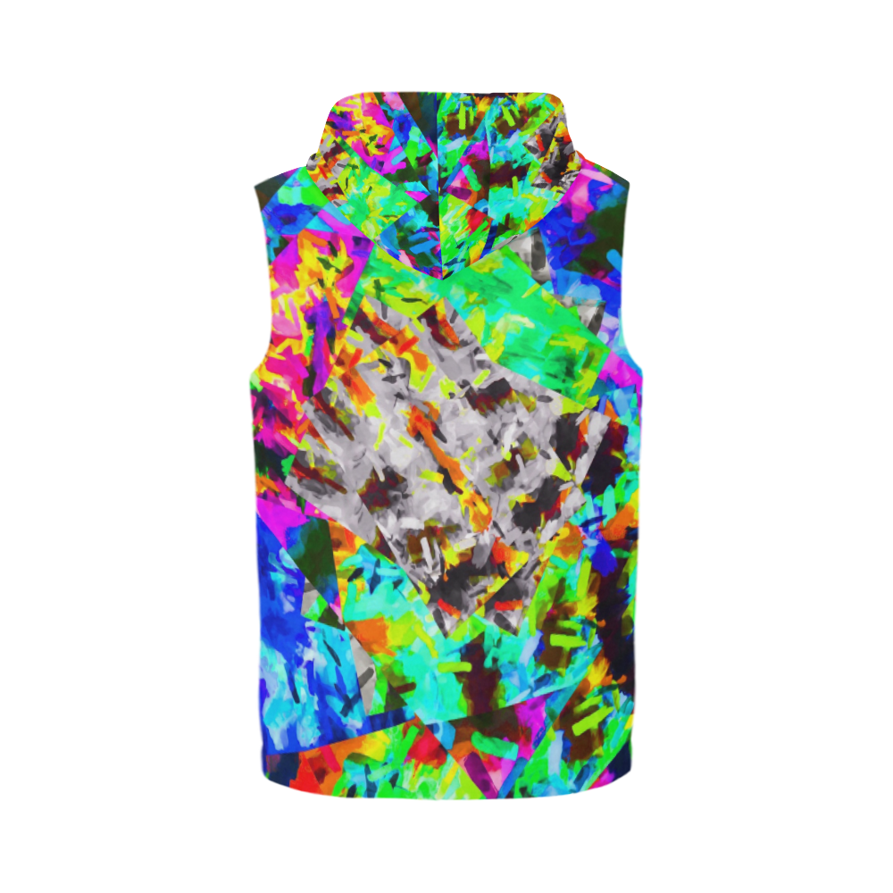 camouflage psychedelic splash painting abstract in blue green orange pink brown All Over Print Sleeveless Zip Up Hoodie for Men (Model H16)