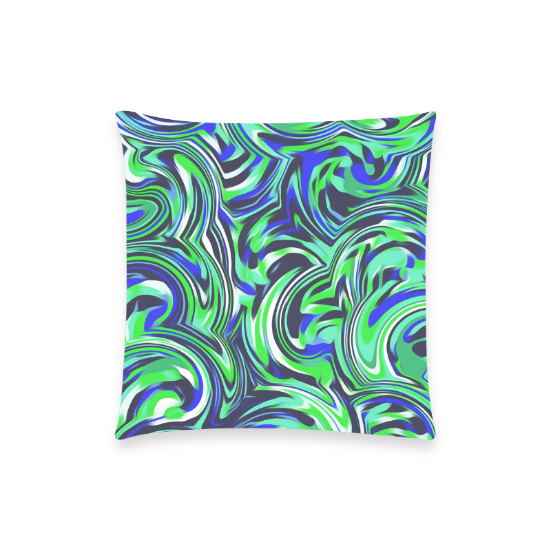 spiral line drawing abstract pattern in blue and green Custom  Pillow Case 18"x18" (one side) No Zipper