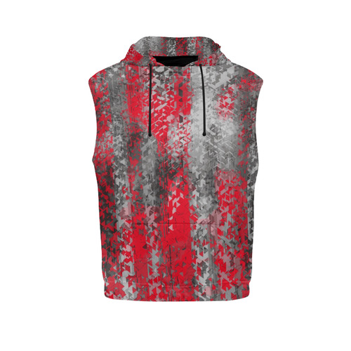 psychedelic geometric polygon shape pattern abstract in black and red All Over Print Sleeveless Hoodie for Men (Model H15)