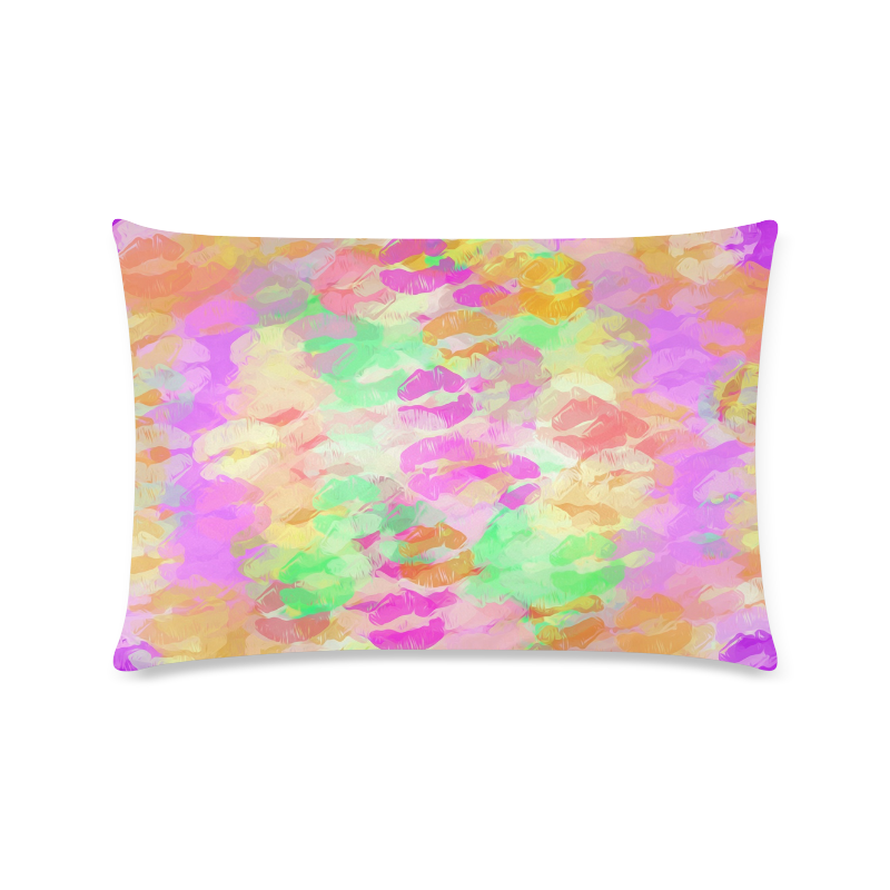 sexy kiss lipstick abstract pattern in pink orange yellow green Custom Rectangle Pillow Case 16"x24" (one side)