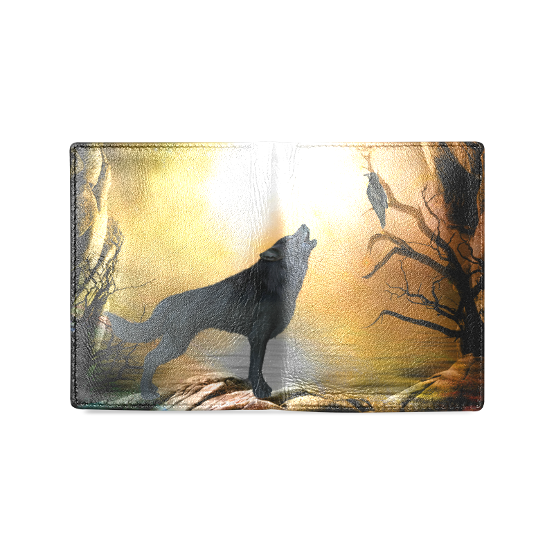Lonely wolf in the night Men's Leather Wallet (Model 1612)