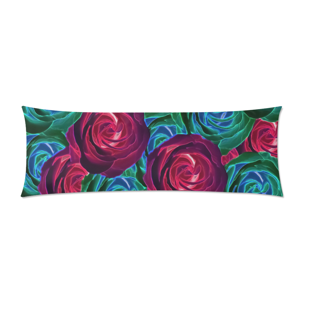 closeup blooming roses in red blue and green Custom Zippered Pillow Case 21"x60"(Two Sides)