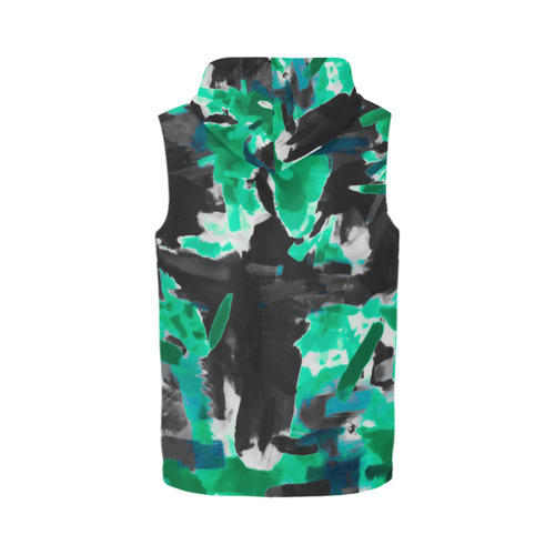 psychedelic vintage camouflage painting texture abstract in green and black All Over Print Sleeveless Zip Up Hoodie for Men (Model H16)