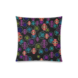 skull art portrait and roses in pink purple blue yellow with black background Custom Zippered Pillow Case 20"x20"(One Side)
