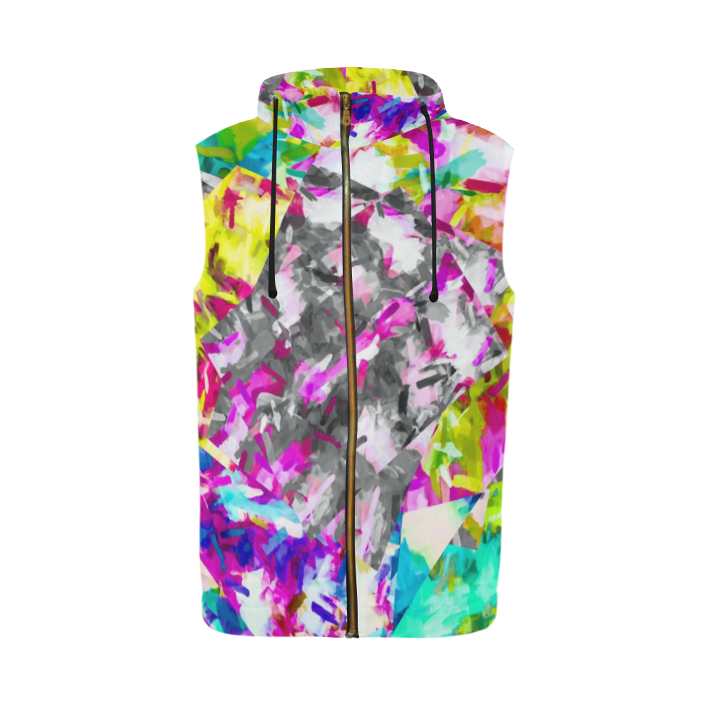 camouflage psychedelic splash painting abstract in pink blue yellow green purple All Over Print Sleeveless Zip Up Hoodie for Men (Model H16)