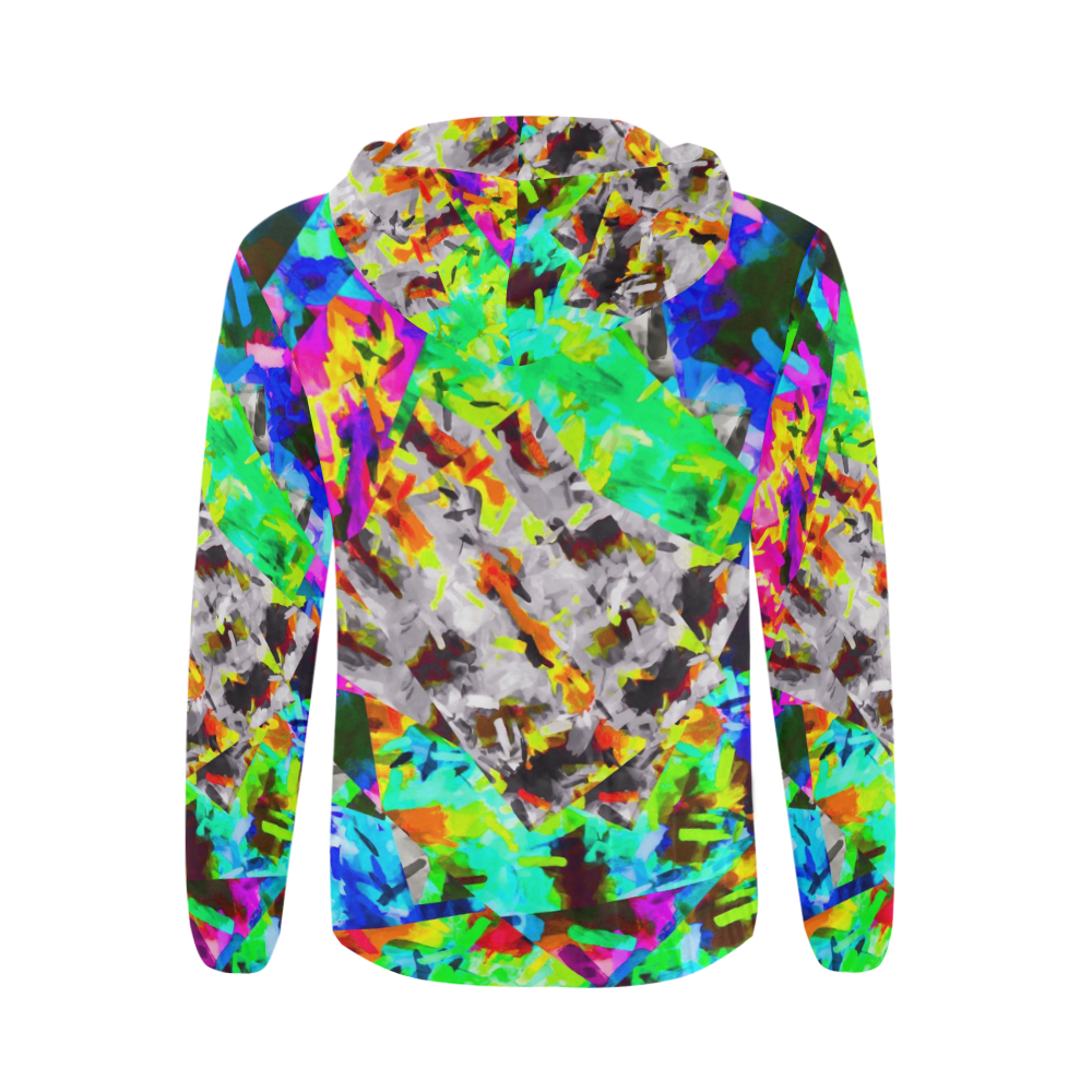 camouflage psychedelic splash painting abstract in blue green orange pink brown All Over Print Full Zip Hoodie for Men (Model H14)
