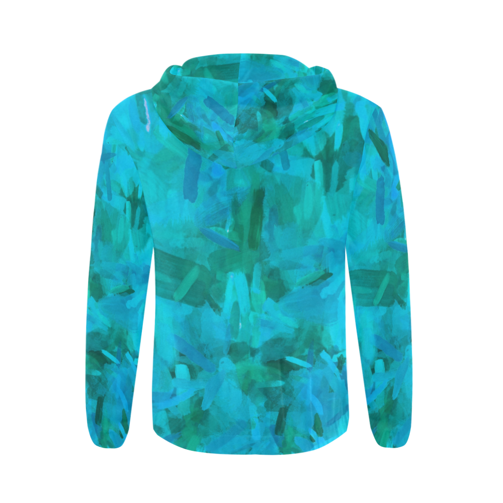 splash painting abstract texture in blue and green All Over Print Full Zip Hoodie for Men (Model H14)