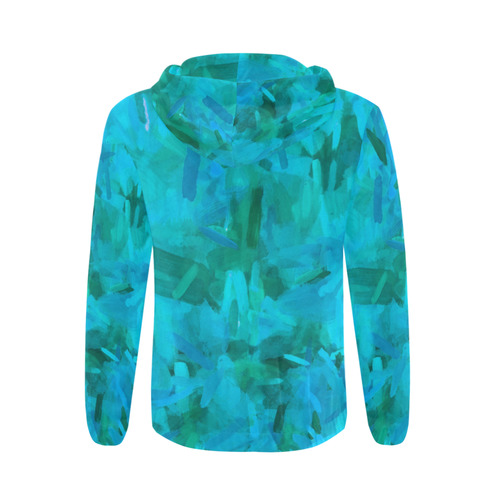 splash painting abstract texture in blue and green All Over Print Full Zip Hoodie for Men (Model H14)