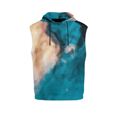 vintage splash painting texture abstract in blue and brown All Over Print Sleeveless Hoodie for Men (Model H15)