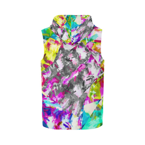 camouflage psychedelic splash painting abstract in pink blue yellow green purple All Over Print Sleeveless Zip Up Hoodie for Men (Model H16)