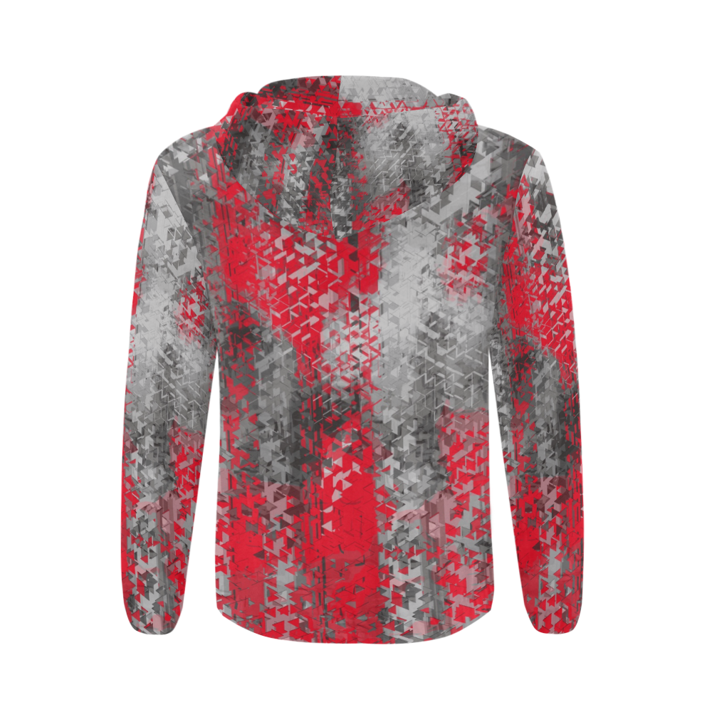 psychedelic geometric polygon shape pattern abstract in black and red All Over Print Full Zip Hoodie for Men (Model H14)