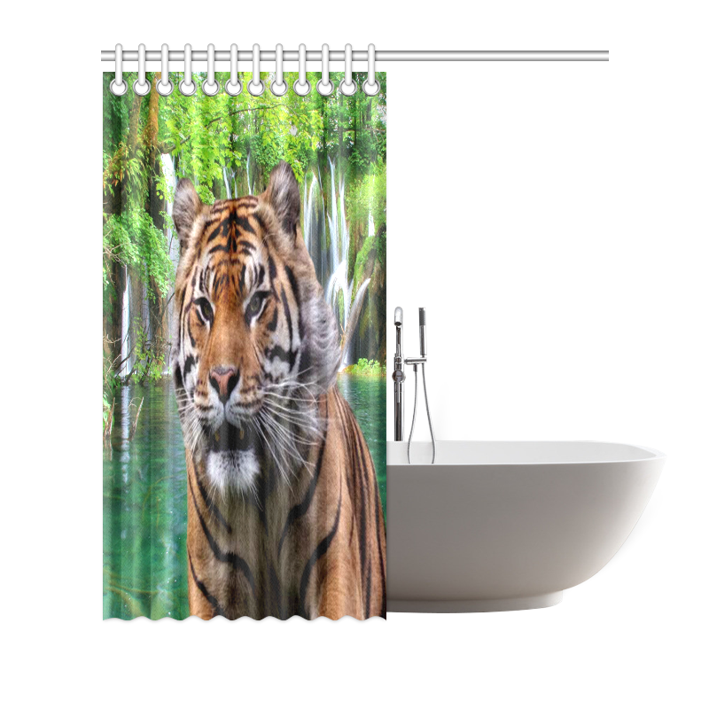 Tiger  and Waterfall Shower Curtain 72"x72"