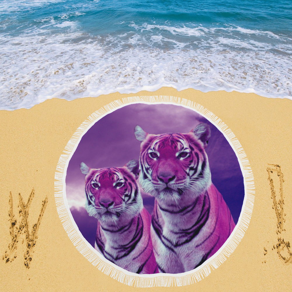 Purple Tigers Circular Beach Shawl 59"x 59"