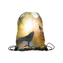 Lonely wolf in the night Medium Drawstring Bag Model 1604 (Twin Sides) 13.8"(W) * 18.1"(H)