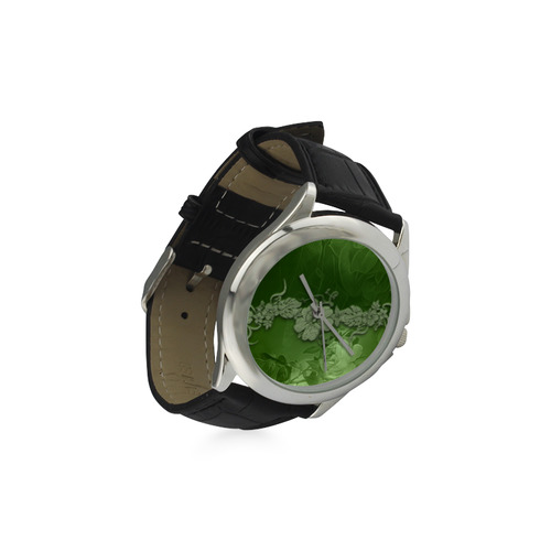 Wonderful green floral design Women's Classic Leather Strap Watch(Model 203)