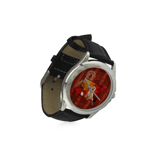 Sweet golden retriever Women's Classic Leather Strap Watch(Model 203)