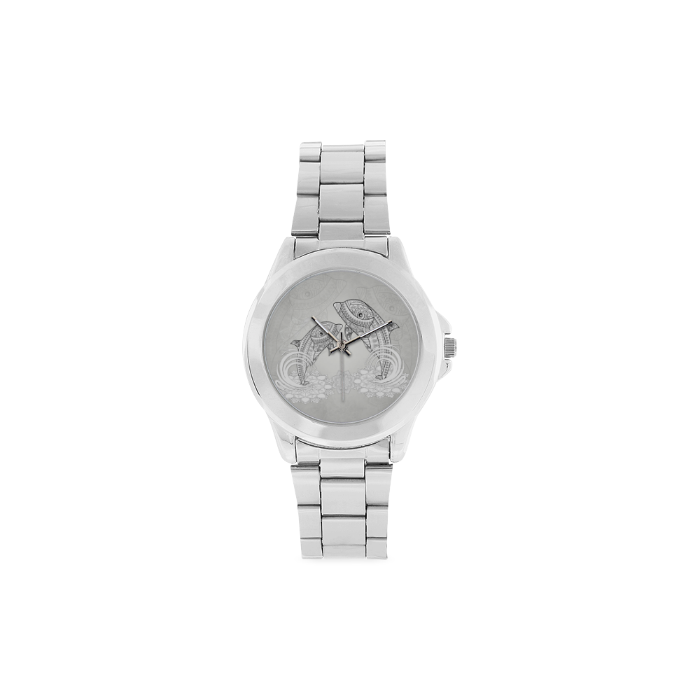 Funny dolphin, mandala design Unisex Stainless Steel Watch(Model 103)