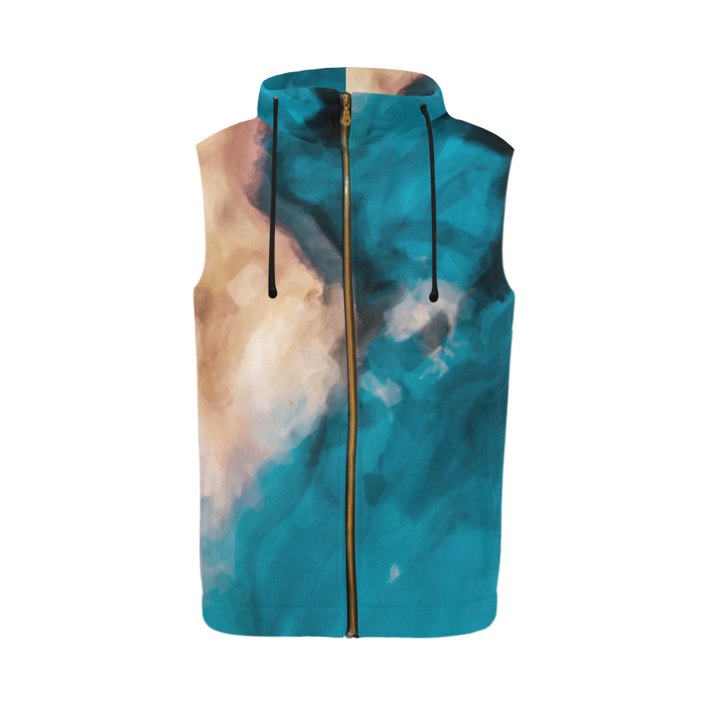 vintage splash painting texture abstract in blue and brown All Over Print Sleeveless Zip Up Hoodie for Men (Model H16)