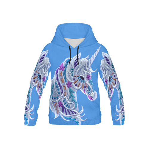 unicorn love blue- kids All Over Print Hoodie for Kid (USA Size) (Model H13)