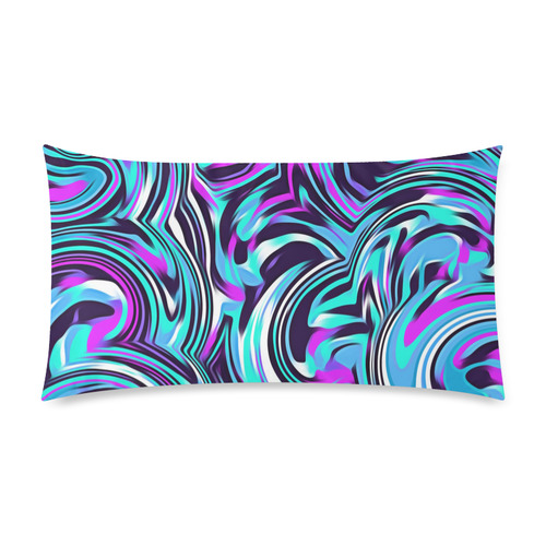 spiral line drawing abstract pattern in blue pink black Custom Rectangle Pillow Case 20"x36" (one side)