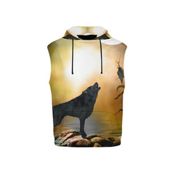 Lonely wolf in the night All Over Print Sleeveless Hoodie for Kid (Model H15)