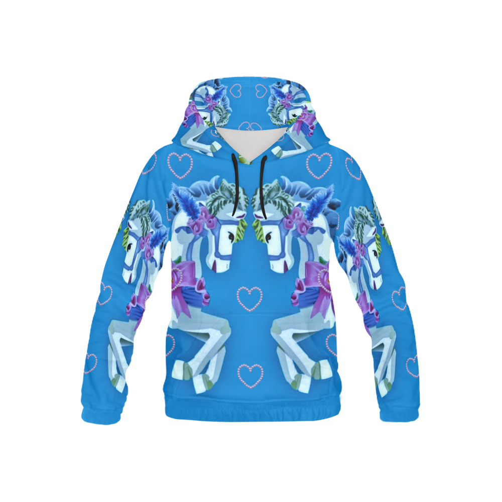 Girly Carousel Ponies kids - Blue All Over Print Hoodie for Kid (USA Size) (Model H13)