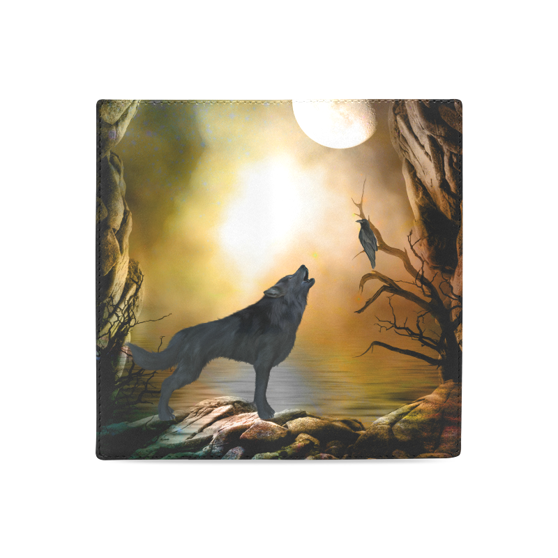 Lonely wolf in the night Women's Leather Wallet (Model 1611)