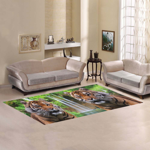 Tiger and Waterfall Area Rug 7'x3'3''