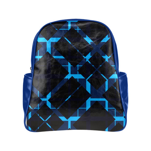 Diagonal Blue & Black Plaid Modern Style Multi-Pockets Backpack (Model 1636)