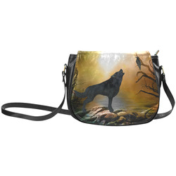 Lonely wolf in the night Classic Saddle Bag/Small (Model 1648)