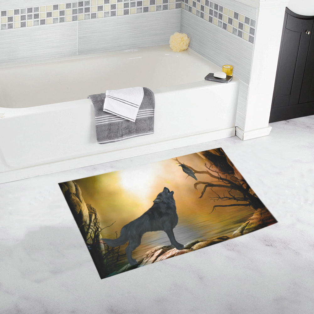 Lonely wolf in the night Bath Rug 20''x 32''