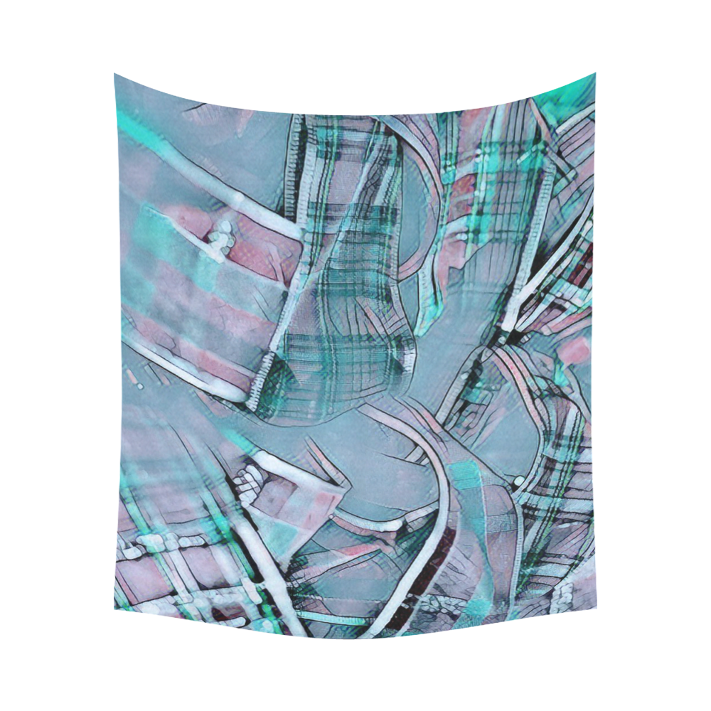 another modern moment, aqua by FeelGood Cotton Linen Wall Tapestry 60"x 51"