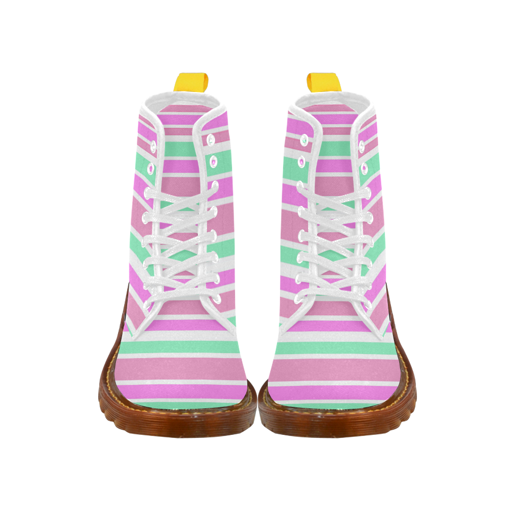 Pink Green Stripes Pattern Martin Boots For Women Model 1203H